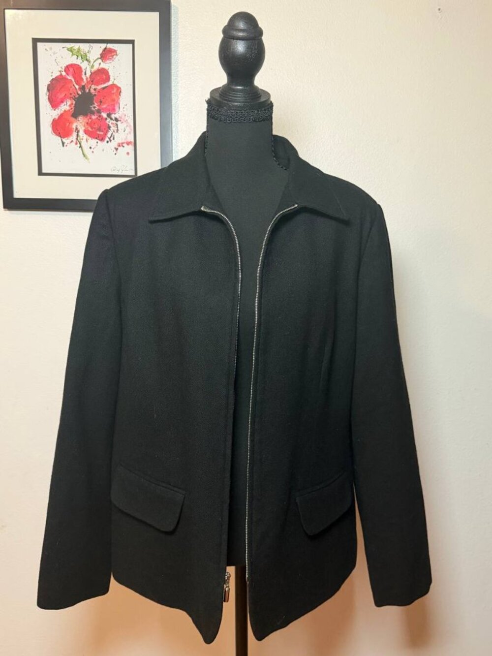Sag Harbor 100% Wool Zip Front Blazer Jacket Black Career 16